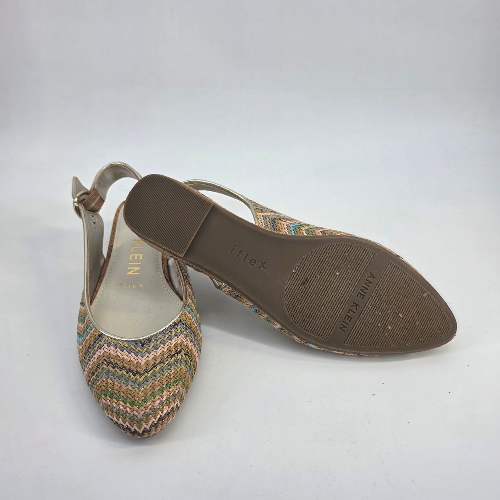 Anne Klein AKMARTA Natural Multi Chevron Slingback Cork Wedge Sandals 6.5M - Picture 7 of 7